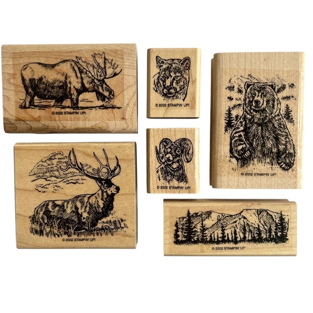 Stampin' Up Yukon Vintage 2002 Wood Mounted Rubber Stamp Set Nature Wildlife